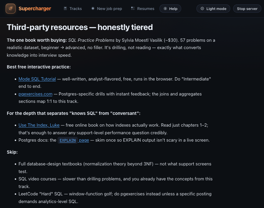 Prep resources tab showing generated resource recommendations